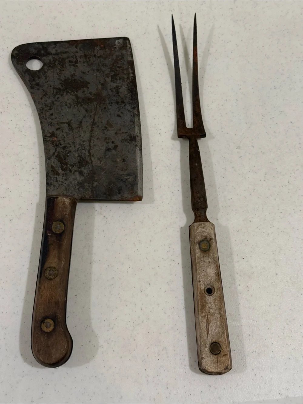 Vintage Heavy Duty Meat Cleaver and Carving Fork Set